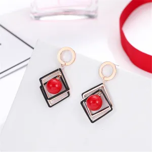 Red Pearl & 18K Rose Gold-Plated Rhombus Drop Earrings