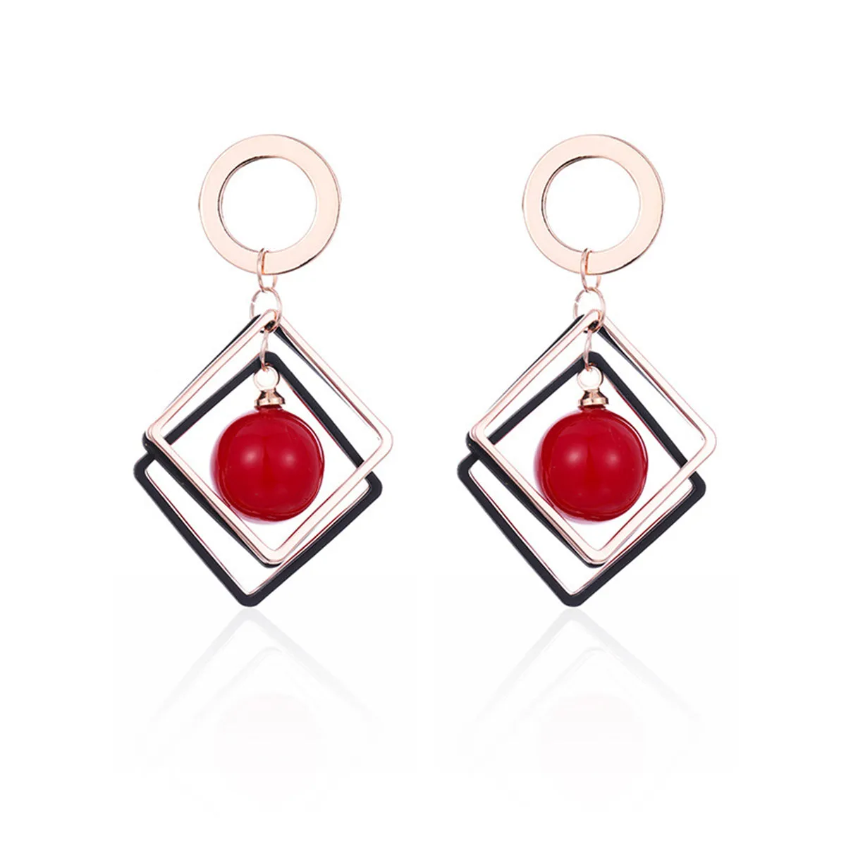 Red Pearl & 18K Rose Gold-Plated Rhombus Drop Earrings