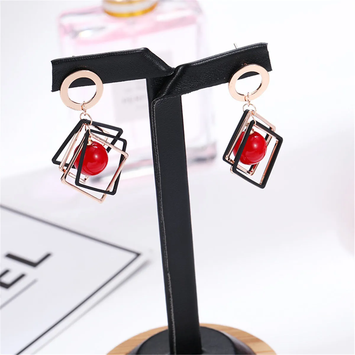 Red Pearl & 18K Rose Gold-Plated Rhombus Drop Earrings