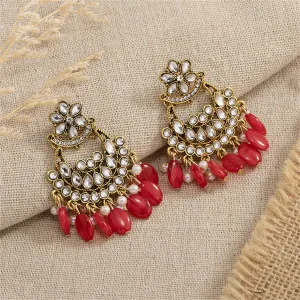 Red Resin & Crystal Cubic Zirconia 18K Gold-Plated Floral Tassel Drop Earrings