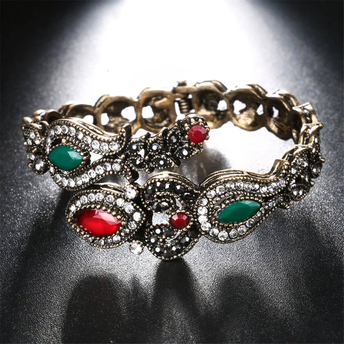 Red Resin & Cubic Zirconia 18K Gold-Plated Botany Bangle