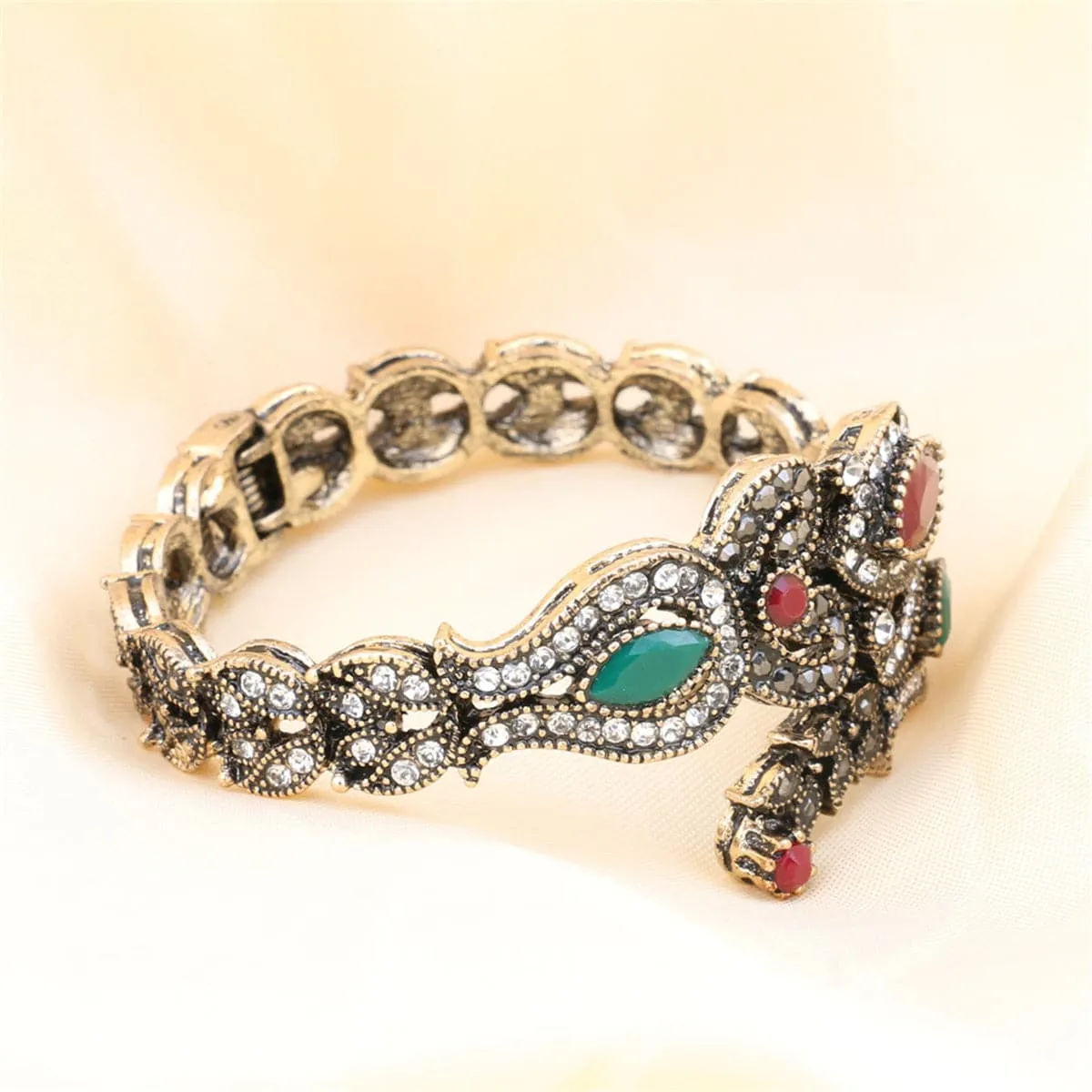 Red Resin & Cubic Zirconia 18K Gold-Plated Botany Bangle