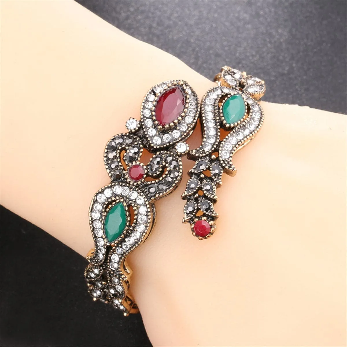 Red Resin & Cubic Zirconia 18K Gold-Plated Botany Bangle