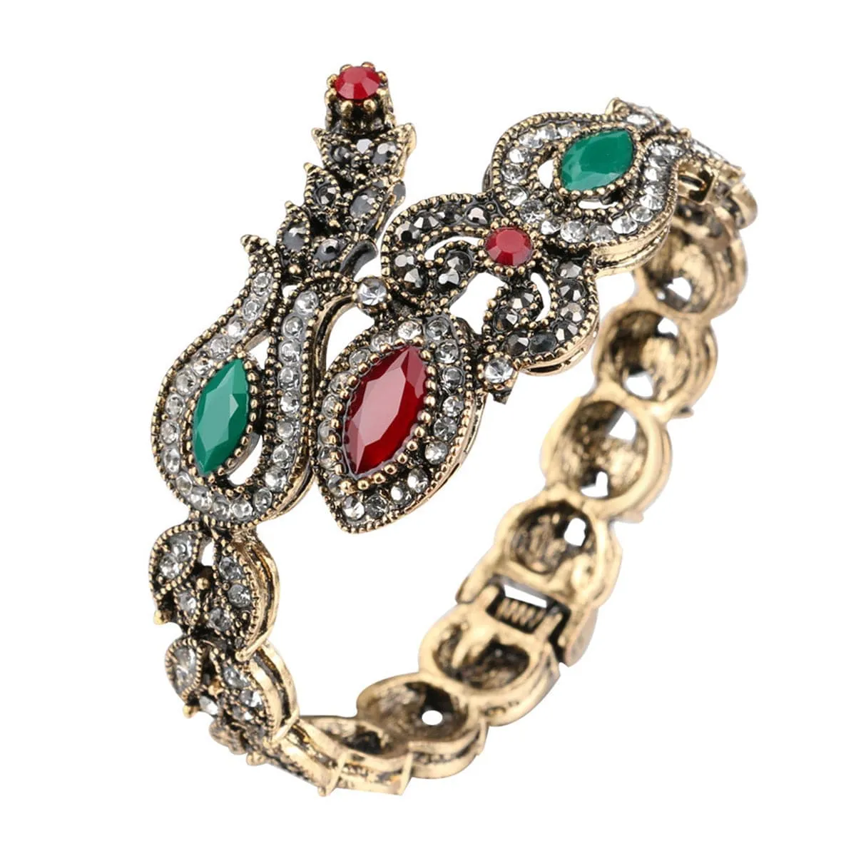 Red Resin & Cubic Zirconia 18K Gold-Plated Botany Bangle