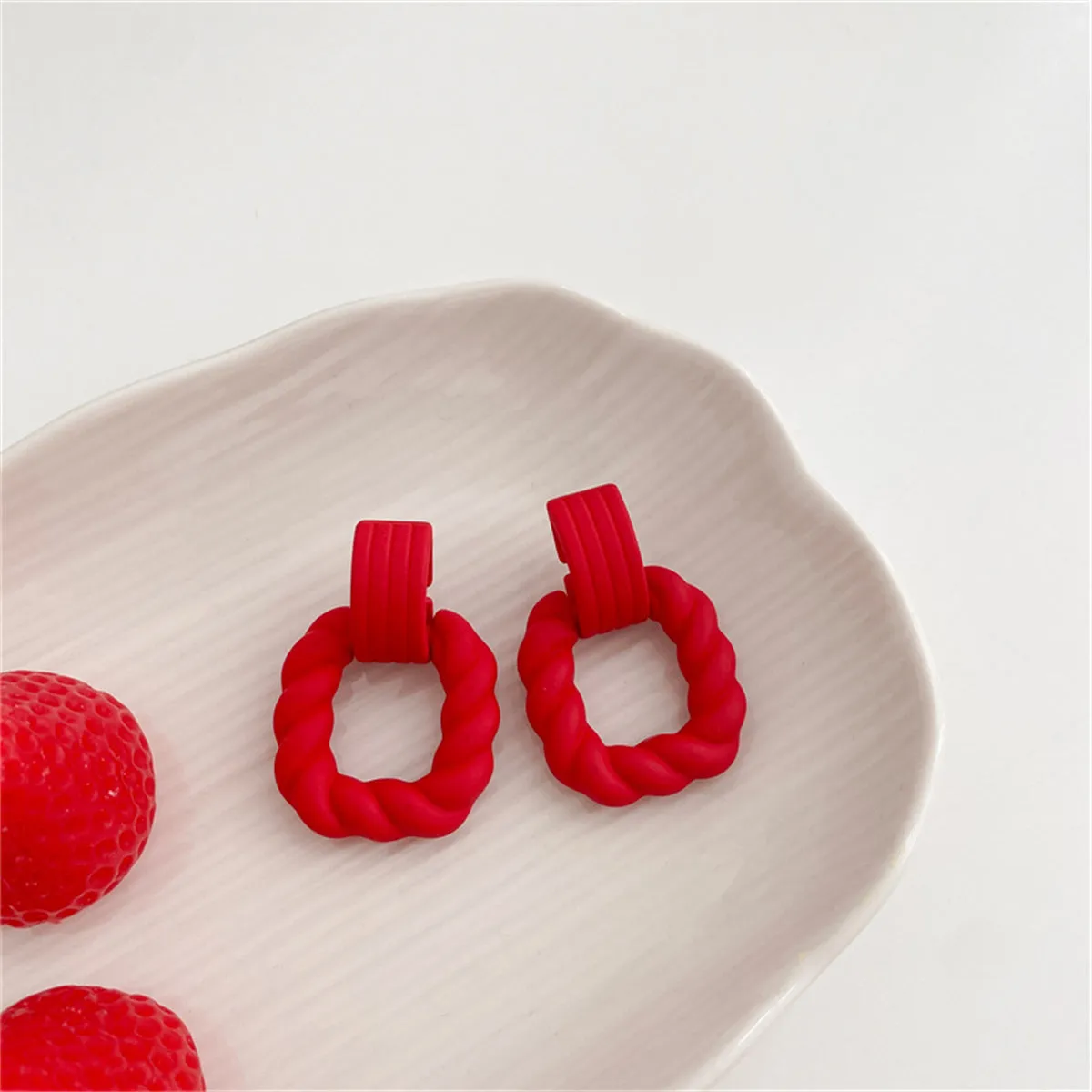 Red Resin & Silver-Plated Twine Square Drop Earrings