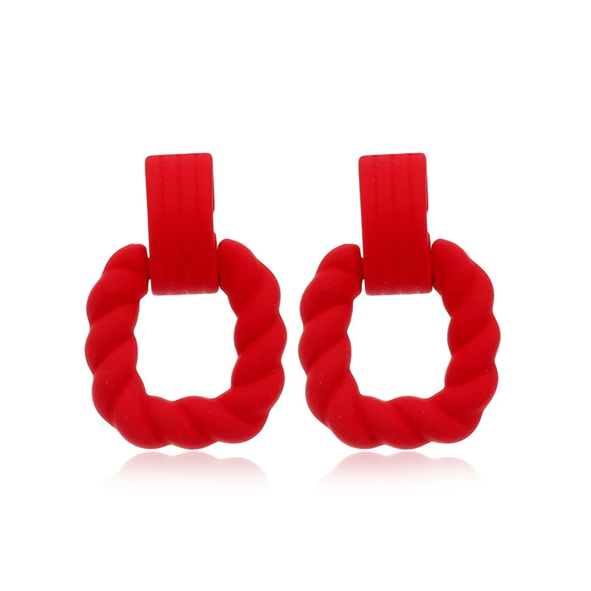 Red Resin & Silver-Plated Twine Square Drop Earrings
