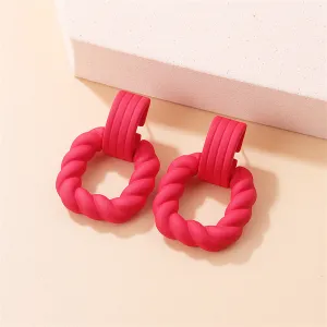 Red Resin & Silver-Plated Twine Square Drop Earrings