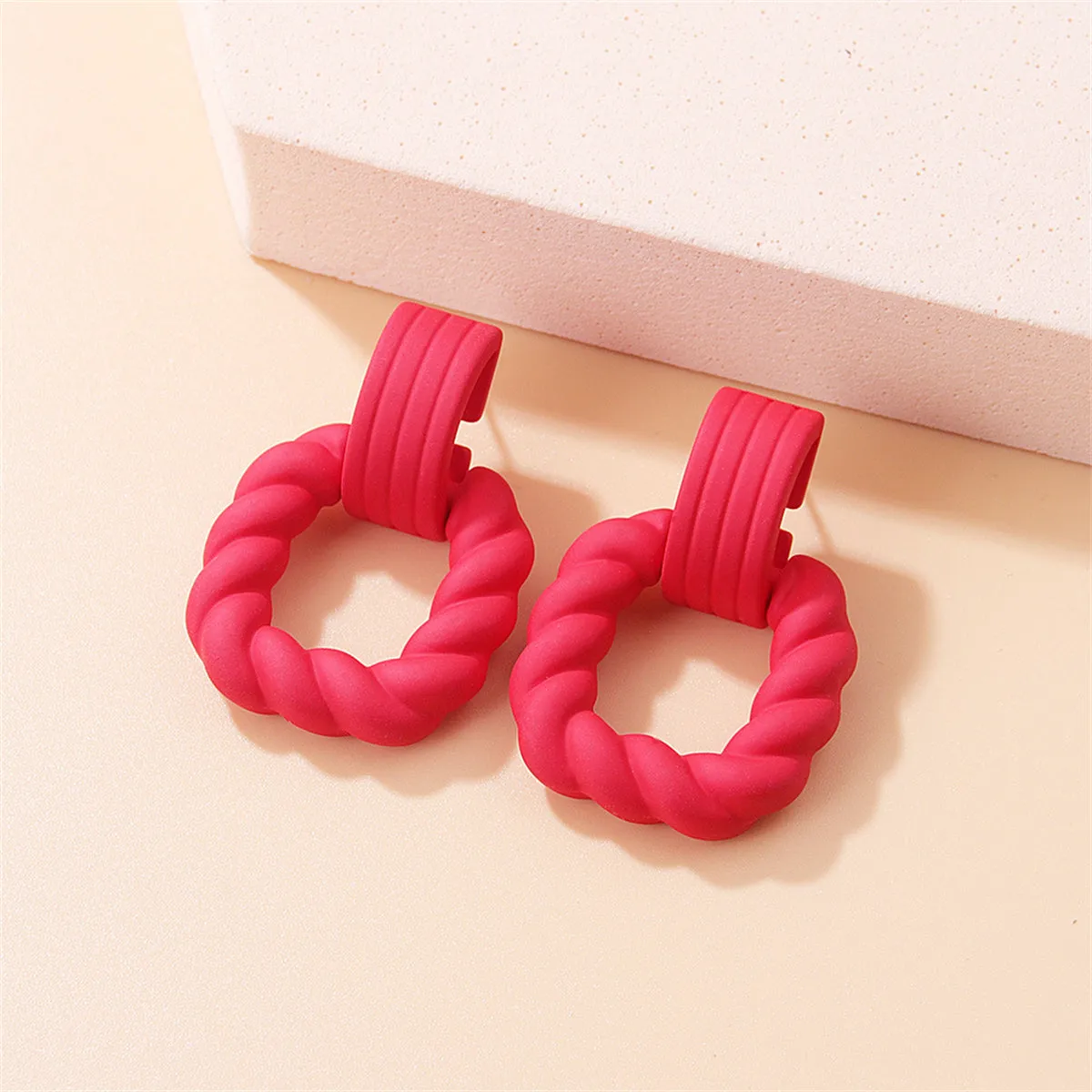 Red Resin & Silver-Plated Twine Square Drop Earrings