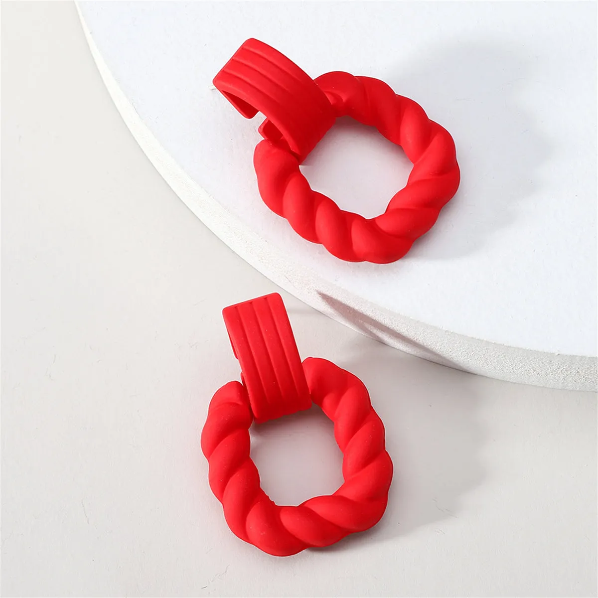 Red Resin & Silver-Plated Twine Square Drop Earrings