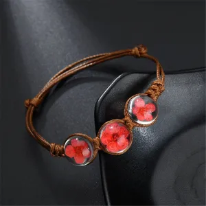 Red Triple Peach Blossom Adjustable Bracelet