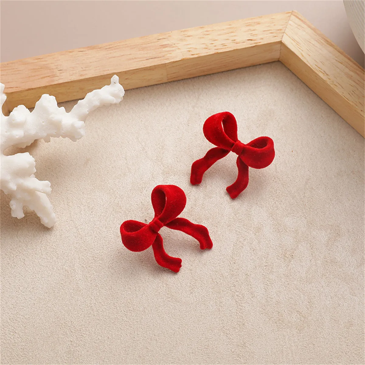 Red Velvet Bow Stud Earrings