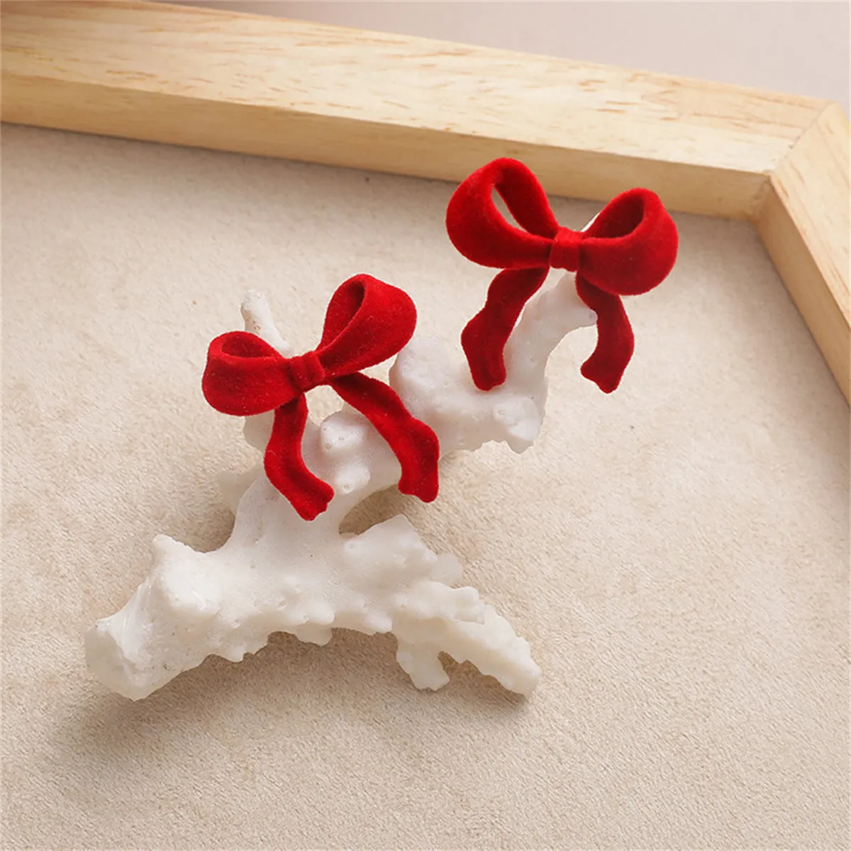 Red Velvet Bow Stud Earrings