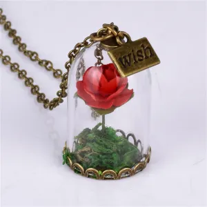 Red Velvet Rose & 18K Gold-Plated 'Wish' Glass Pendant Necklace