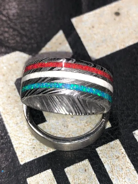 Red white and blue stainless steel damacus