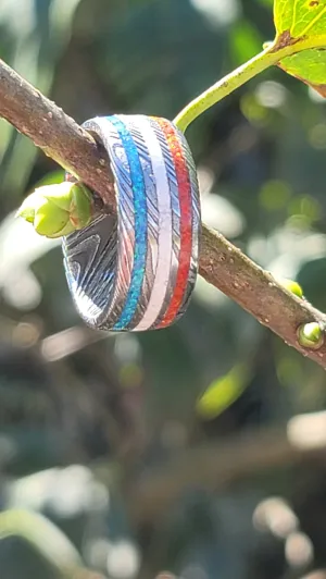 Red white and blue stainless steel damacus