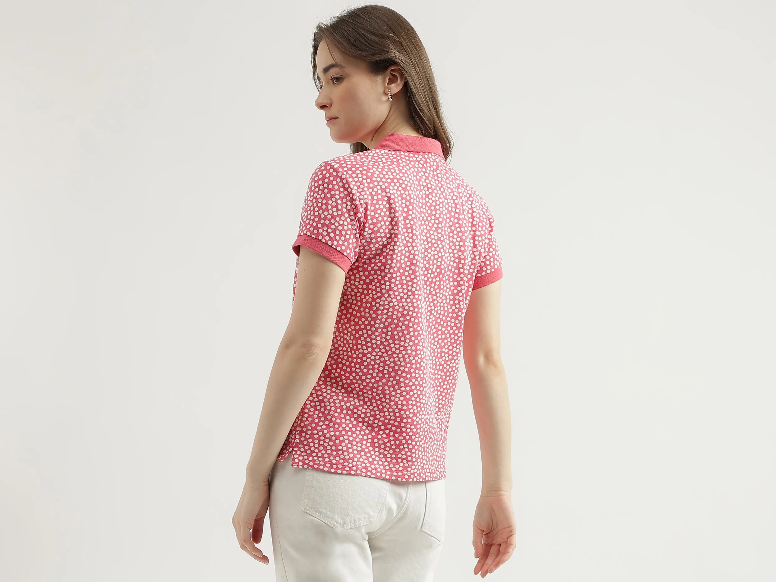 Regular Fit Polo Neck Printed Women's T-Shirt