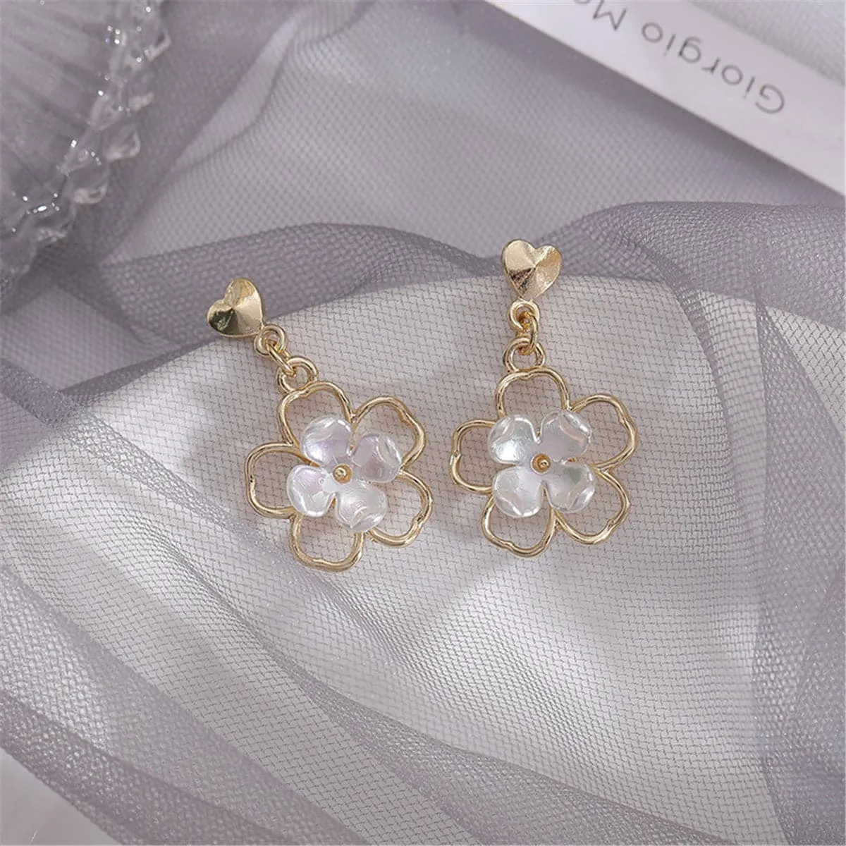 Resin & Gold-Plated Flower Drop Earrings