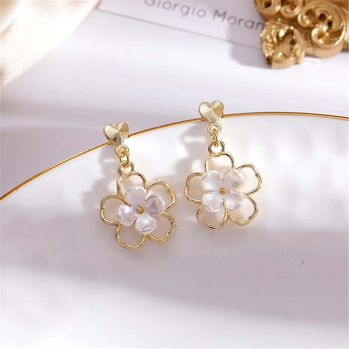Resin & Gold-Plated Flower Drop Earrings
