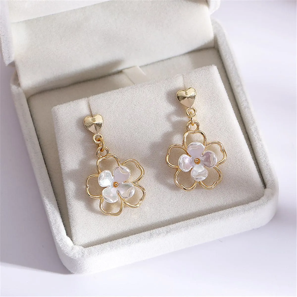 Resin & Gold-Plated Flower Drop Earrings
