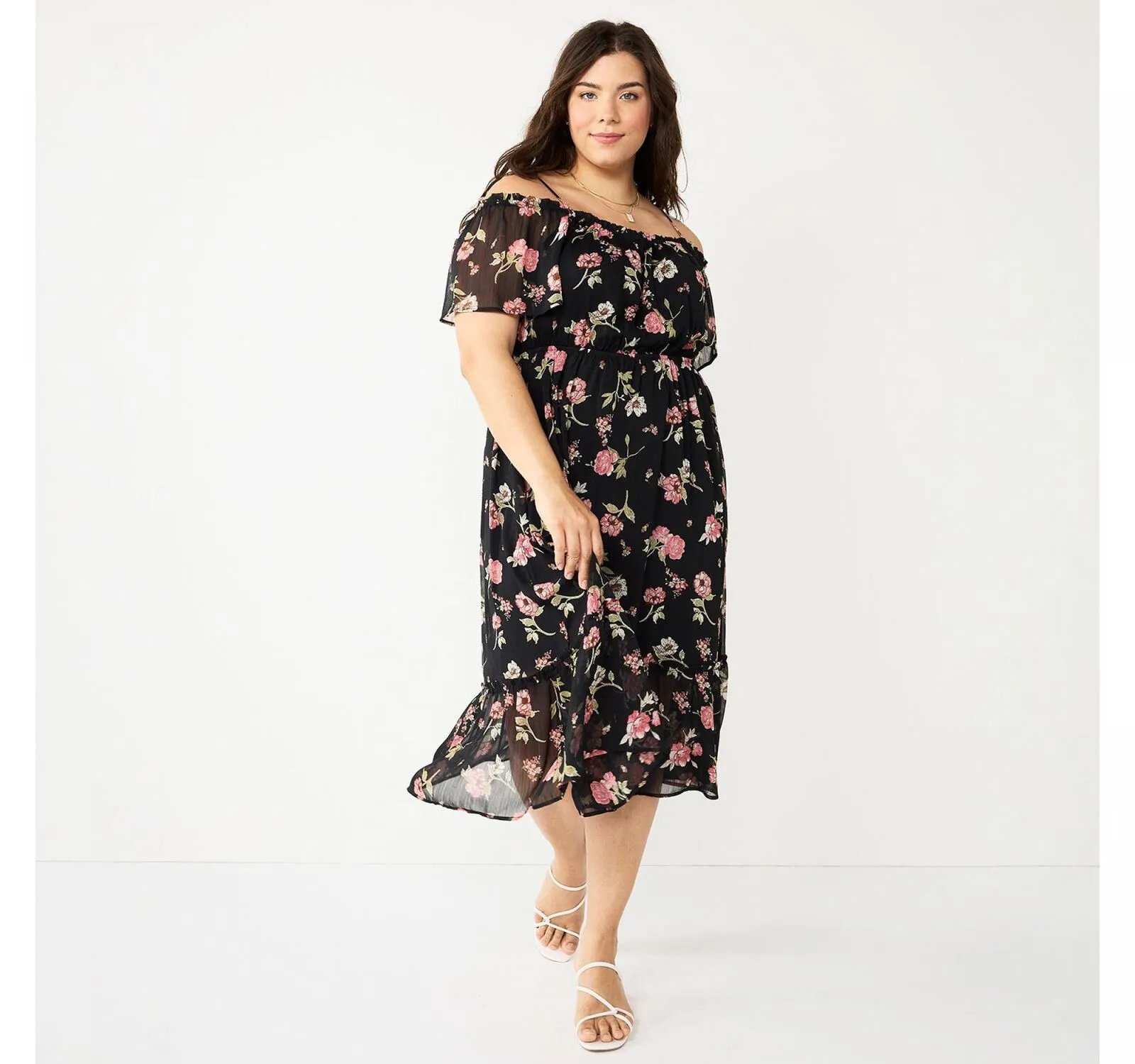 Rewind Juniors' Plus Size Cold Shoulder Midi Dress NKDP54762O1