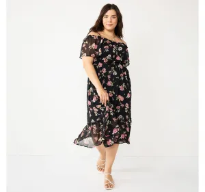 Rewind Juniors' Plus Size Cold Shoulder Midi Dress NKDP54762O1