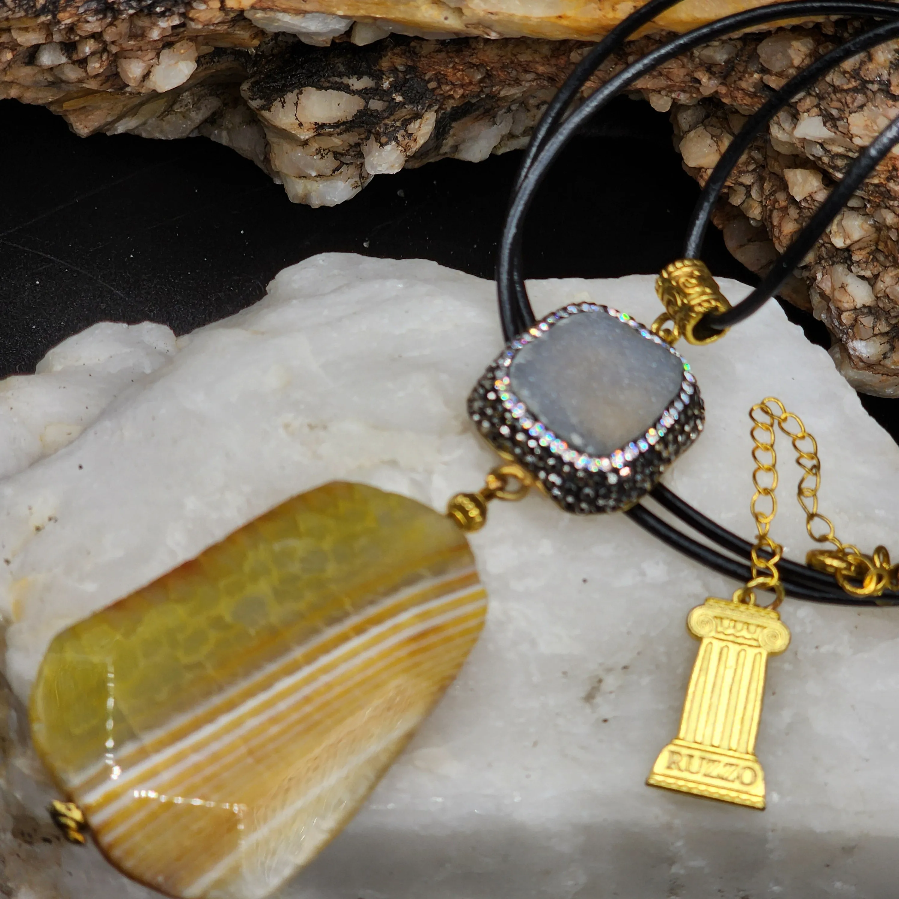 Rock Candy /  Artisan Boho Necklace Designer Jewelry Silver Pendant Natural Agate Stone Unique Long Necklace Jewelry Gift For Lady