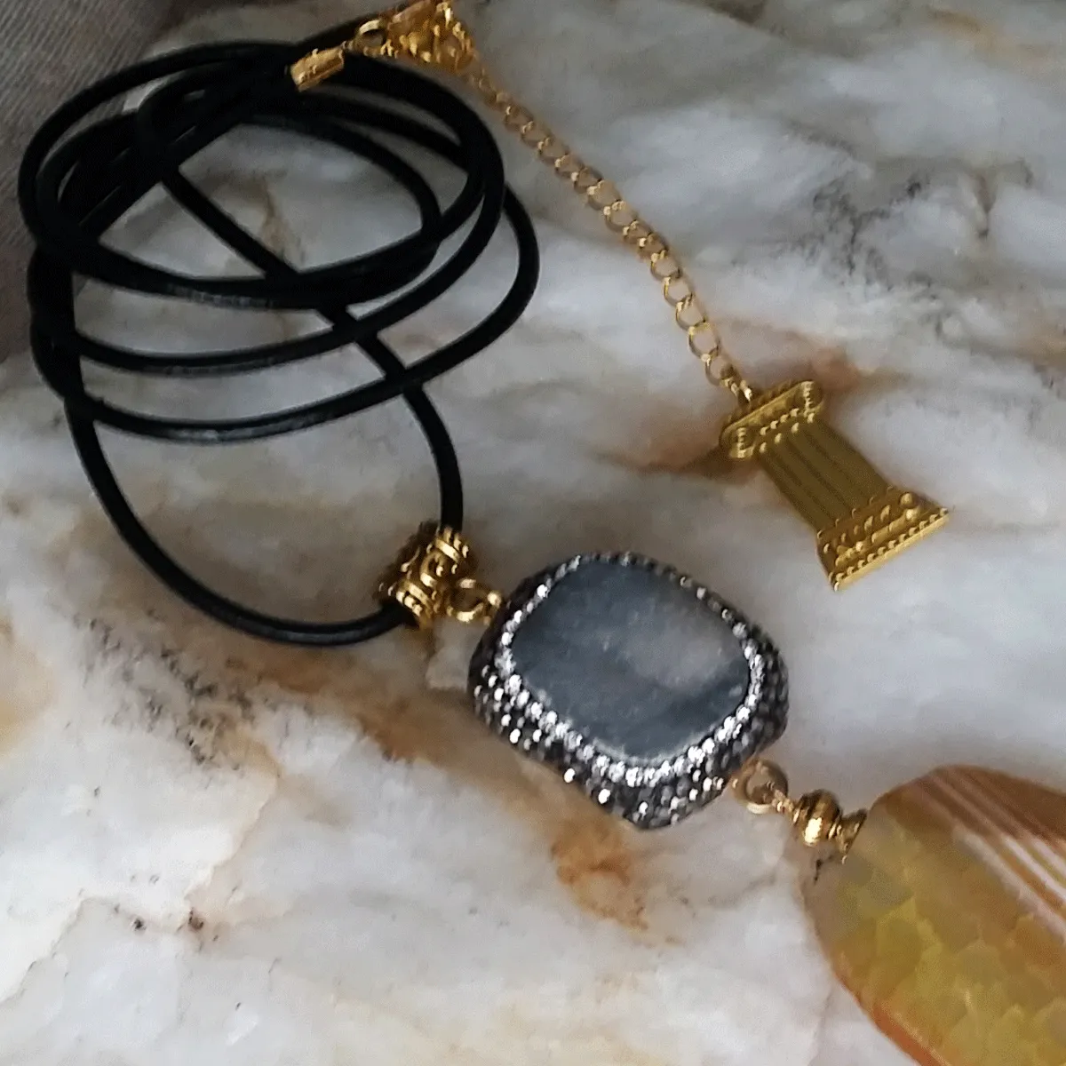 Rock Candy /  Artisan Boho Necklace Designer Jewelry Silver Pendant Natural Agate Stone Unique Long Necklace Jewelry Gift For Lady