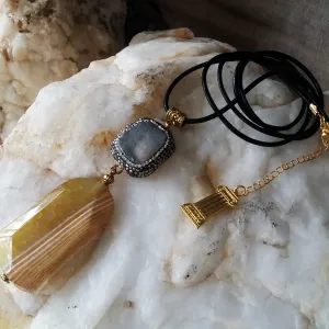 Rock Candy /  Artisan Boho Necklace Designer Jewelry Silver Pendant Natural Agate Stone Unique Long Necklace Jewelry Gift For Lady