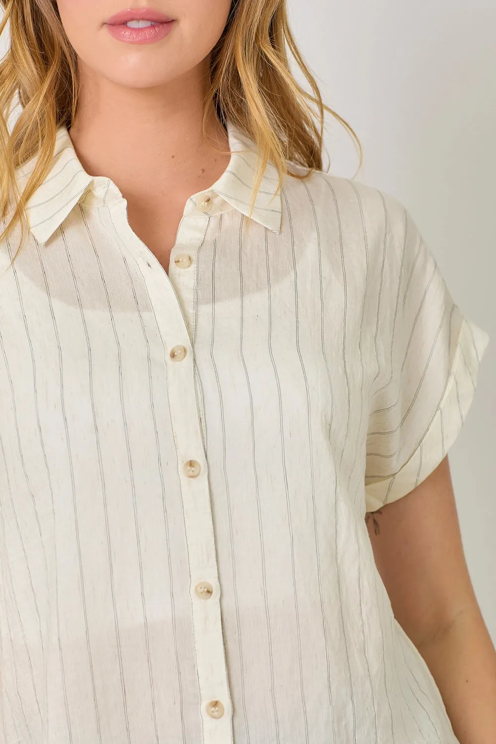 Rolled Up Sleeve Stripe Top - Ivory