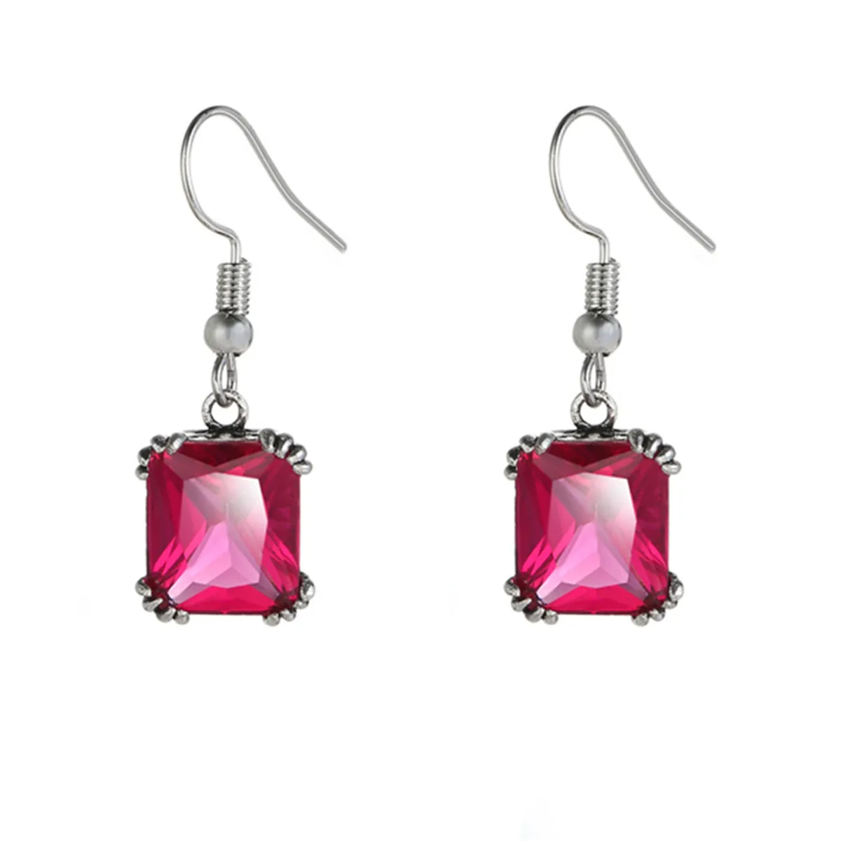 Rose Crystal & Silver-Plated Princess-Cut Drop Earrings