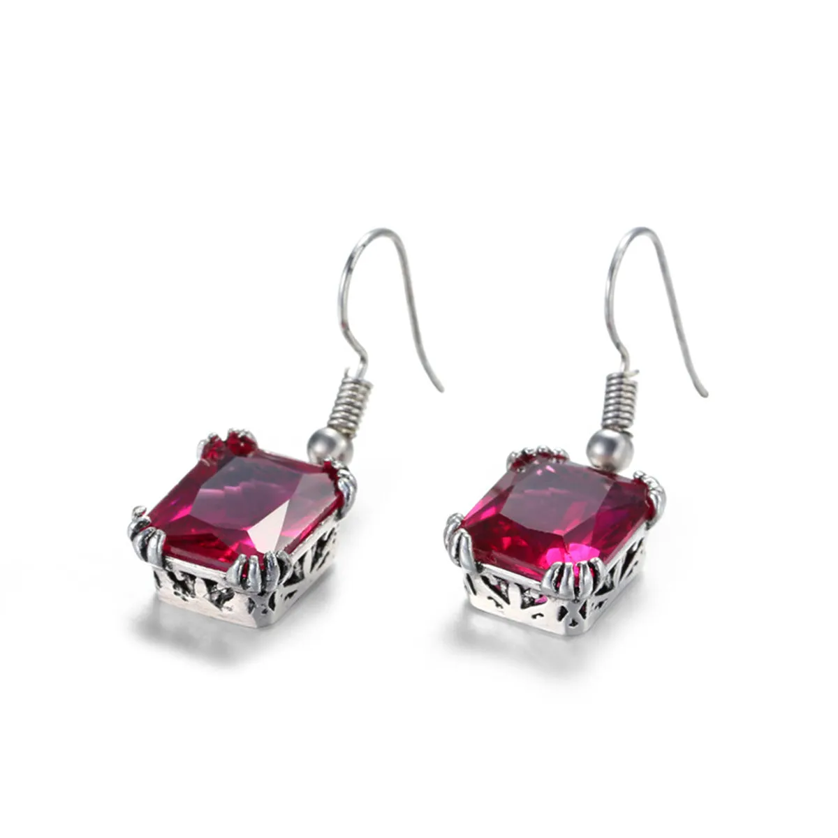 Rose Crystal & Silver-Plated Princess-Cut Drop Earrings
