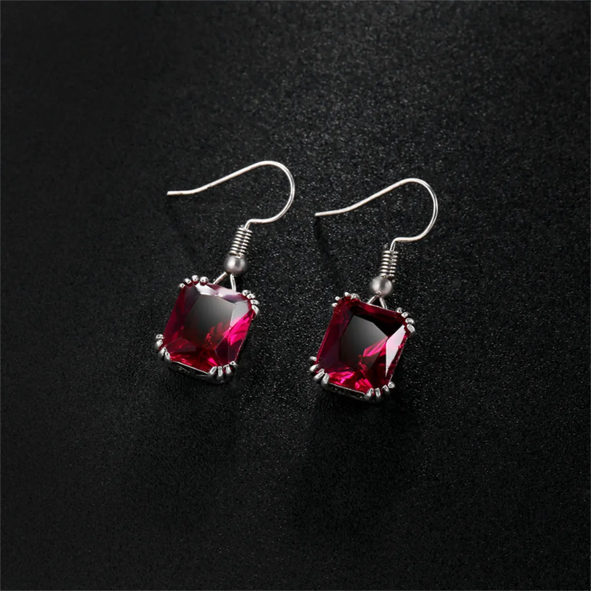 Rose Crystal & Silver-Plated Princess-Cut Drop Earrings