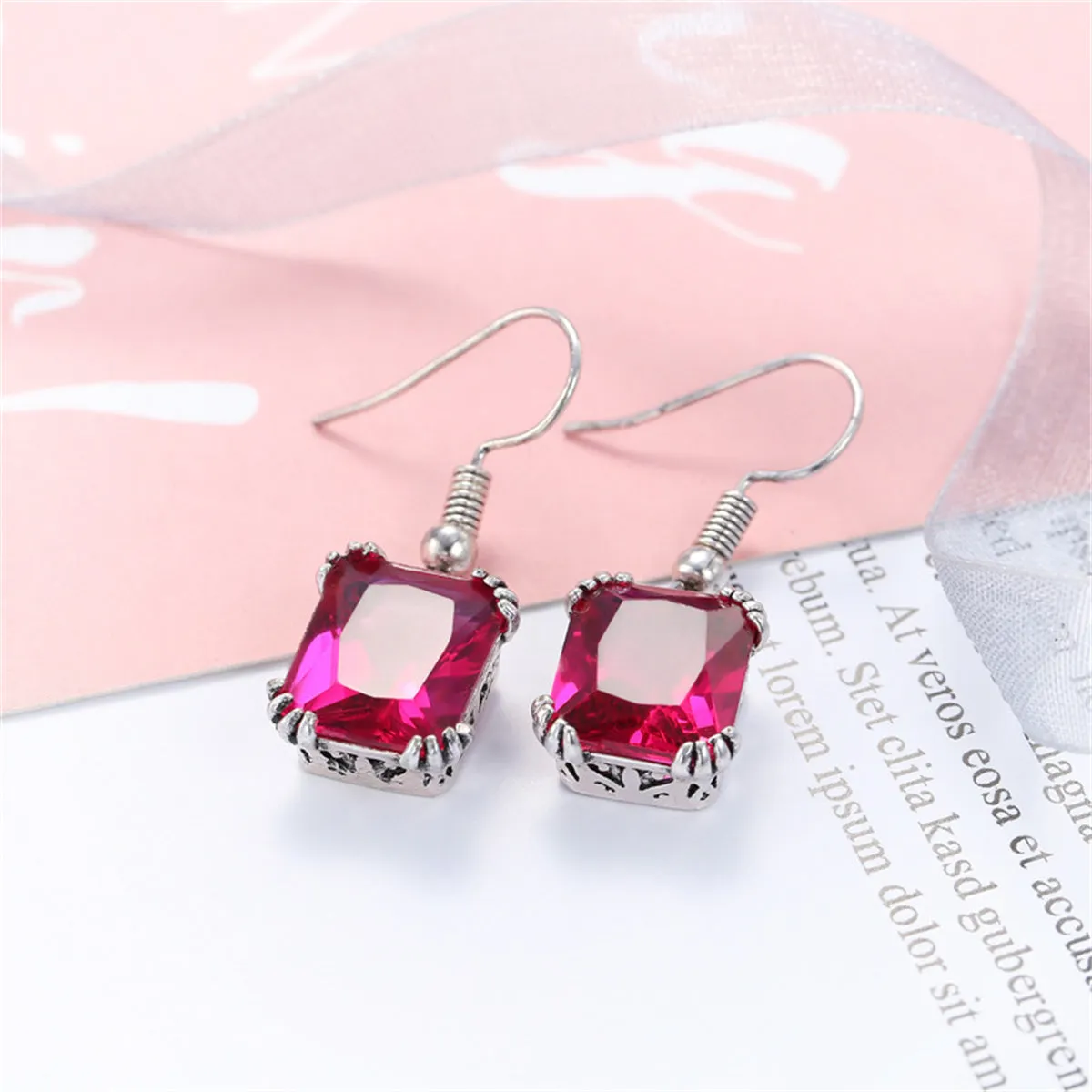 Rose Crystal & Silver-Plated Princess-Cut Drop Earrings
