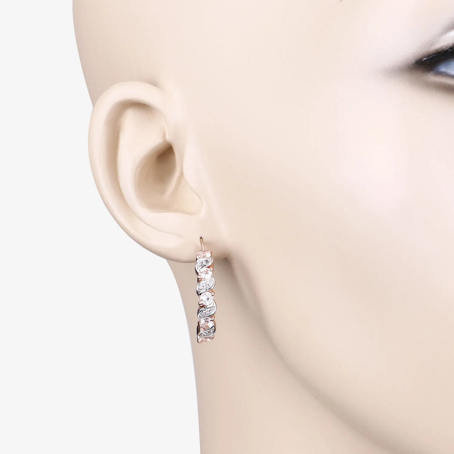 Rose Gold Genuine Morganite Hoop Earrings