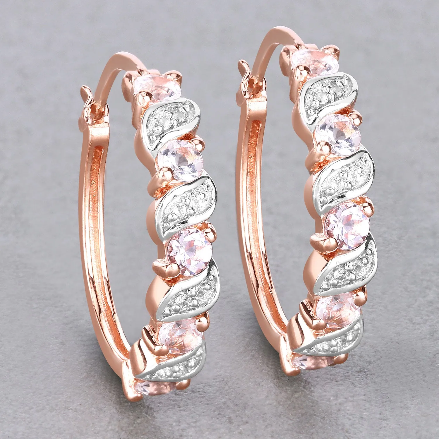 Rose Gold Genuine Morganite Hoop Earrings