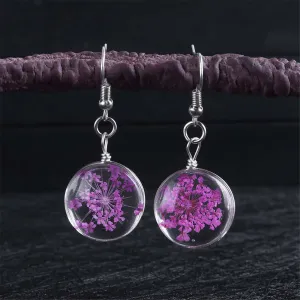 Rose Gypsophila & Silver Plated Drop Earrings