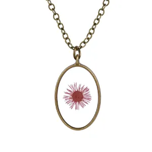 Rose Pressed Flower & 18K Gold-Plated Oval Pendant Necklace