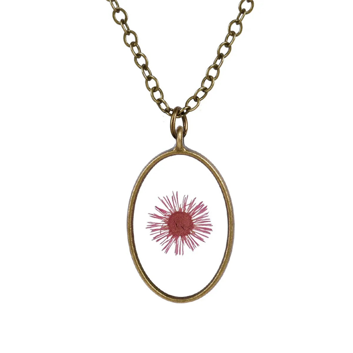Rose Pressed Flower & 18K Gold-Plated Oval Pendant Necklace