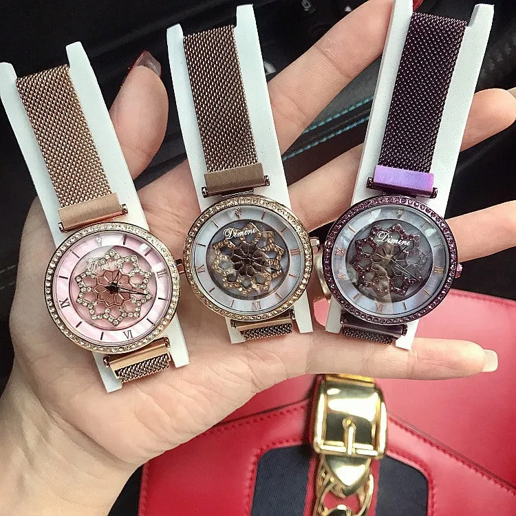 Rotatable Flower Magnetic Strap Women's Watch