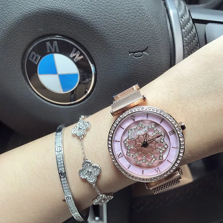 Rotatable Flower Magnetic Strap Women's Watch