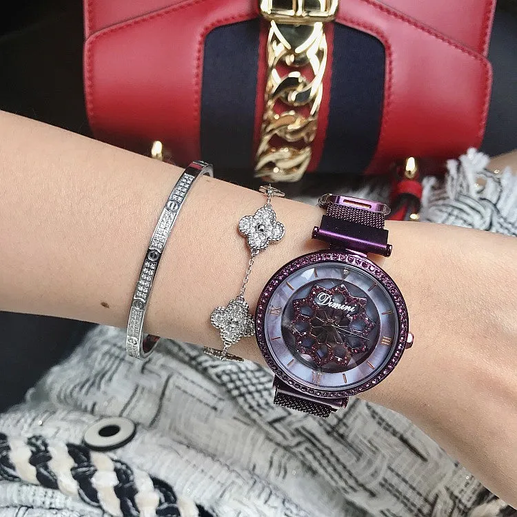 Rotatable Flower Magnetic Strap Women's Watch