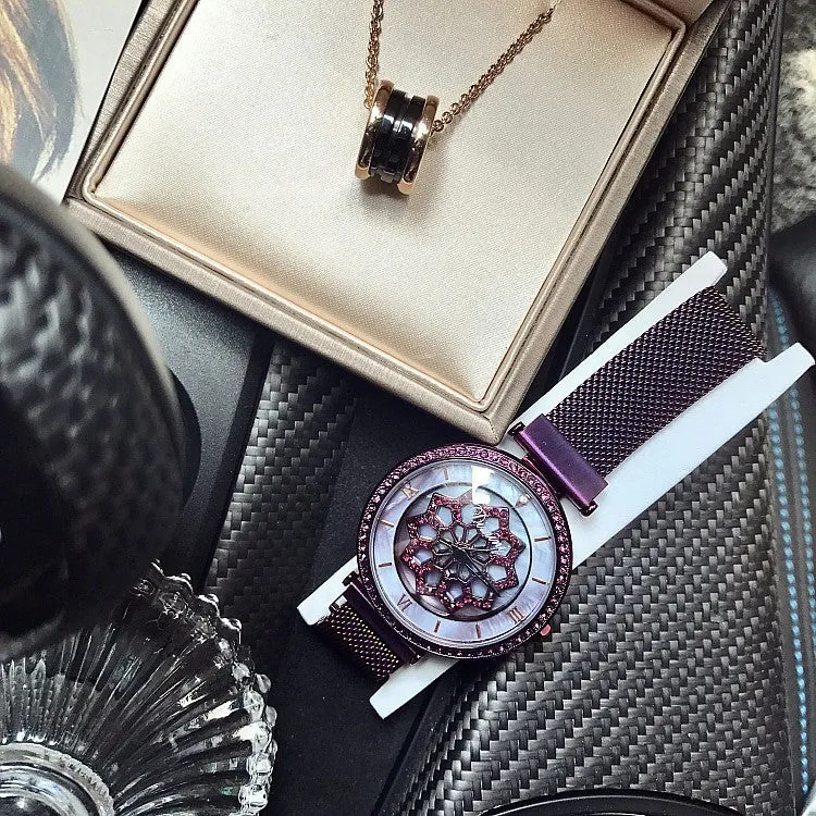 Rotatable Flower Magnetic Strap Women's Watch