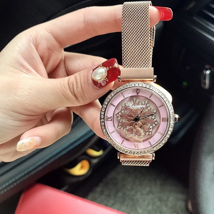 Rotatable Flower Magnetic Strap Women's Watch