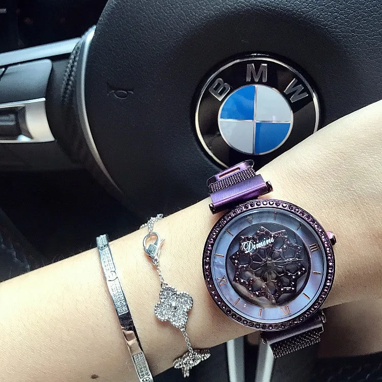 Rotatable Flower Magnetic Strap Women's Watch