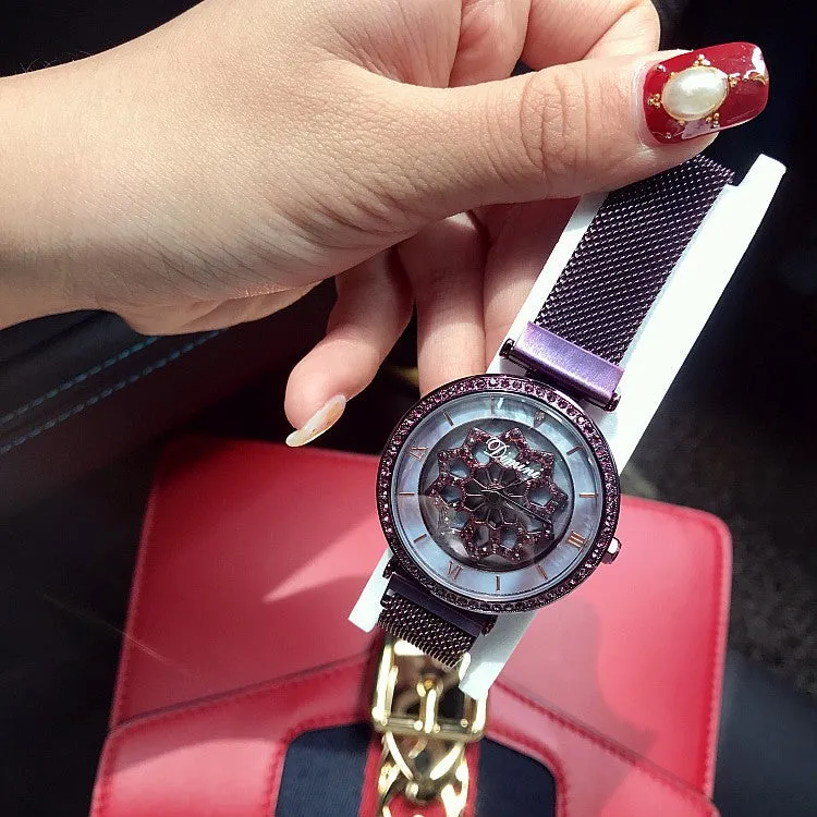 Rotatable Flower Magnetic Strap Women's Watch