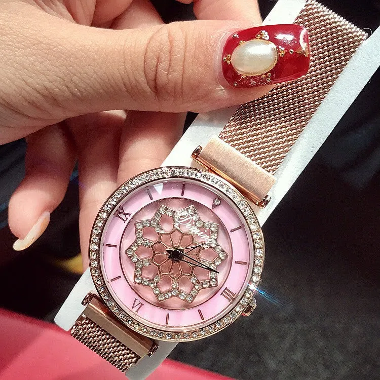 Rotatable Flower Magnetic Strap Women's Watch