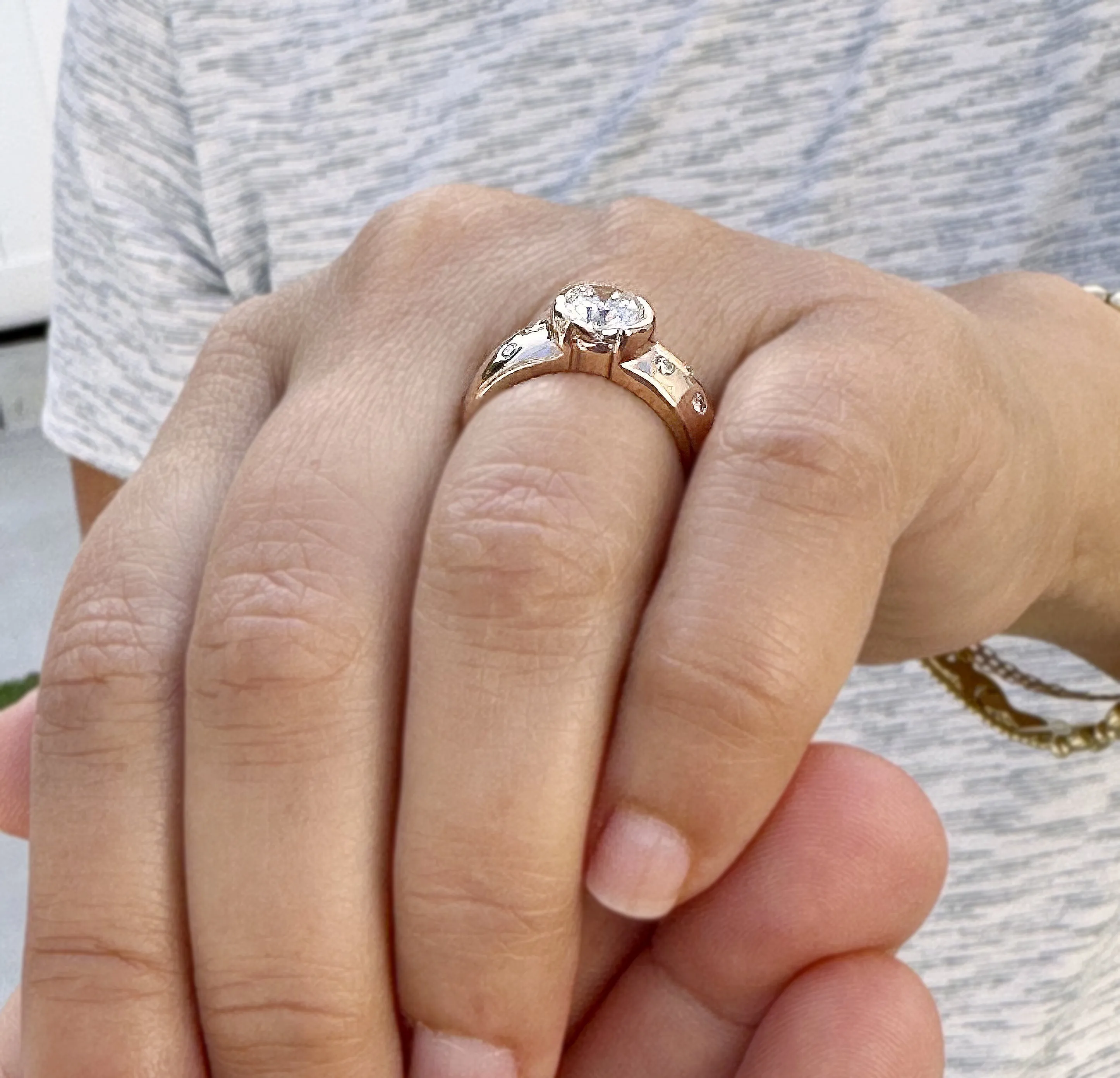 Round Cut Moissanite Semi Bezel Style Engagement Ring Set In 14K Solid And Heavy Rose Gold Wedding Ring Women's Bridal Ring 1.06ctw