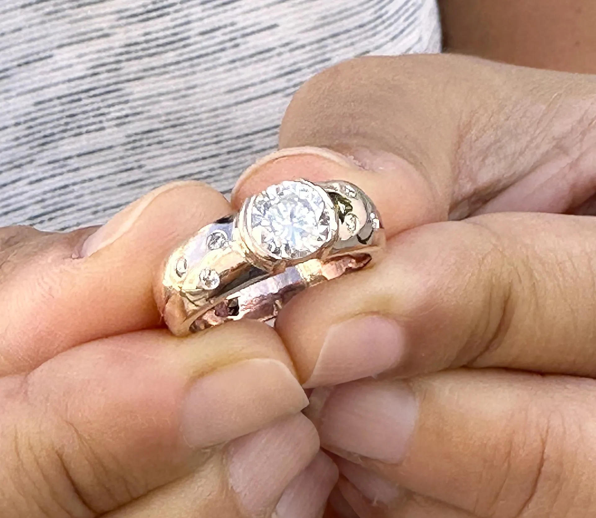 Round Cut Moissanite Semi Bezel Style Engagement Ring Set In 14K Solid And Heavy Rose Gold Wedding Ring Women's Bridal Ring 1.06ctw