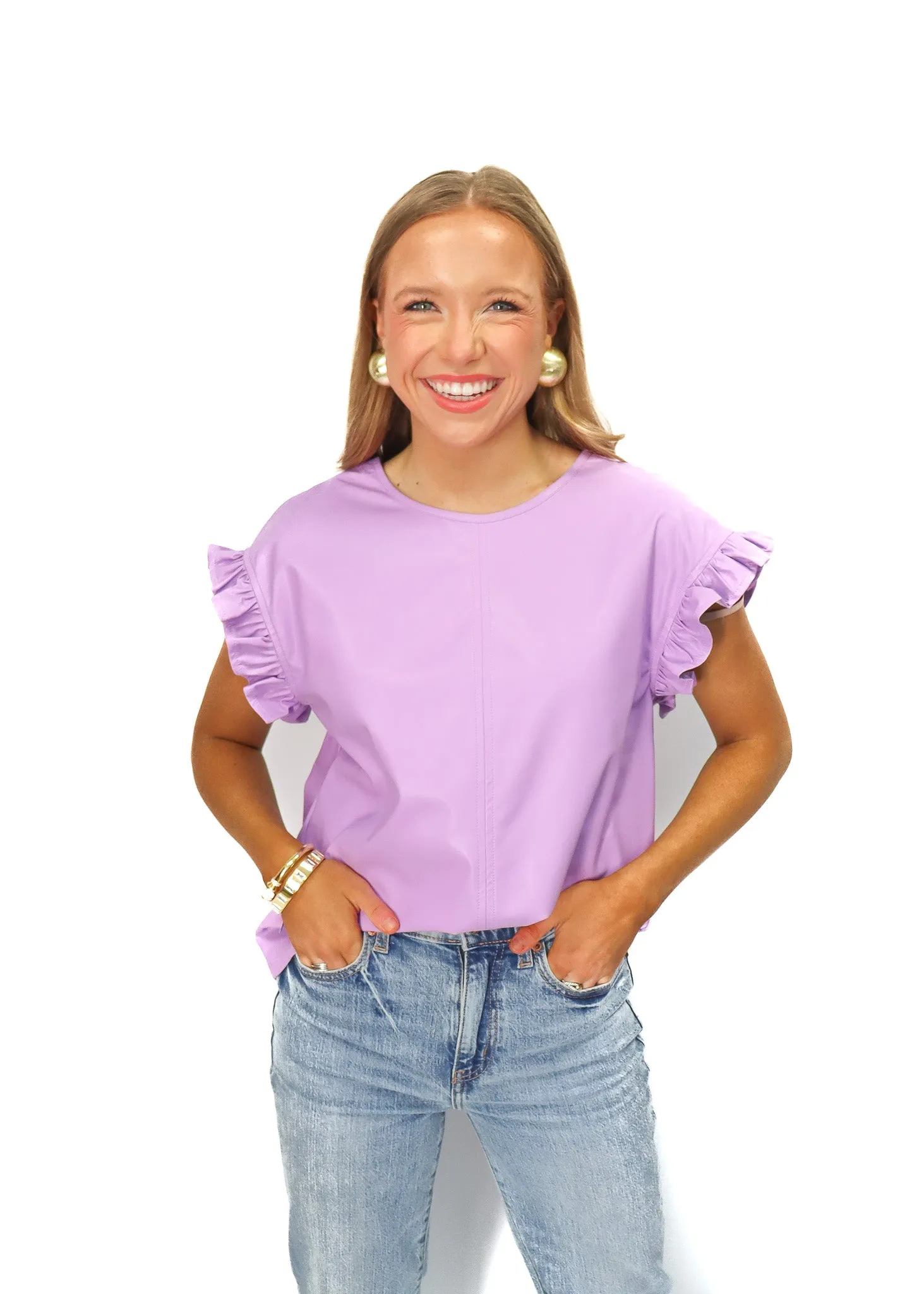 Ruffle Detail Sleeve Top - Lavender