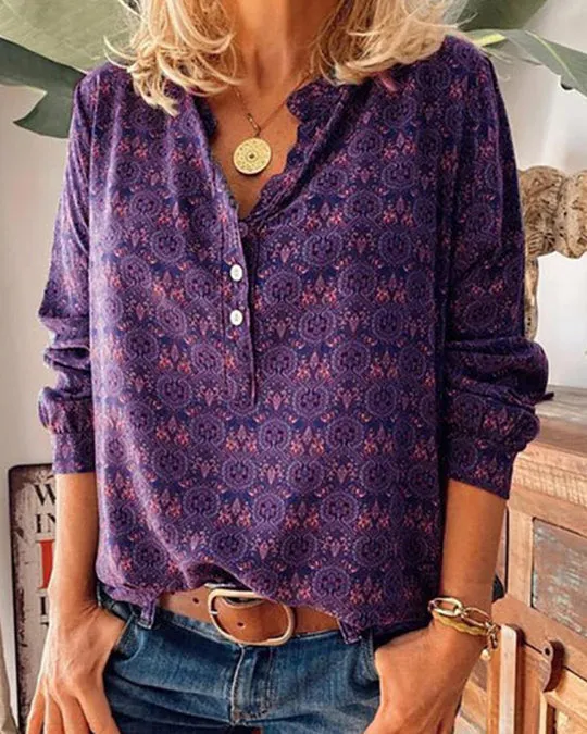 Sabrina® | Blouse With Long Sleeves And Vintage Print